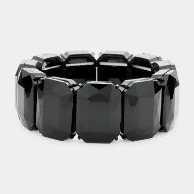 Fashnzfab Emerald Cut Stone Stretch Evening Bracelet In Black