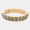 Fashnzfab Emerald Cut Stone Stretch Evening Bracelet Black Diamond, Gold In Multi