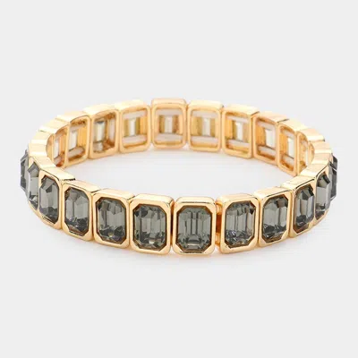 Fashnzfab Emerald Cut Stone Stretch Evening Bracelet Black Diamond, Gold In Multi