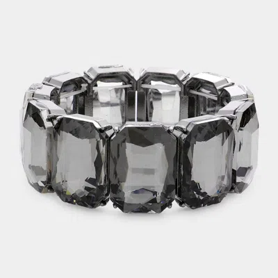 Fashnzfab Emerald Cut Stone Stretch Evening Bracelet Black Diamond In Gray