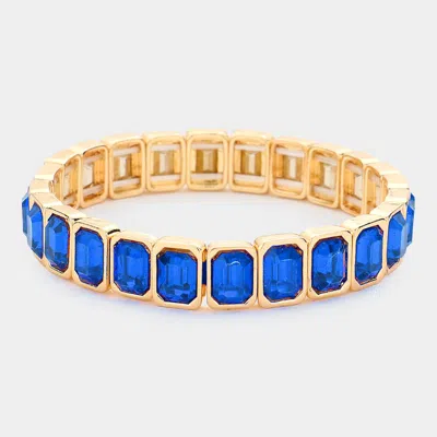 Fashnzfab Emerald Cut Stone Stretch Evening Bracelet In Blue