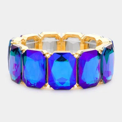 Fashnzfab Emerald Cut Stone Stretch Evening Bracelet In Blue