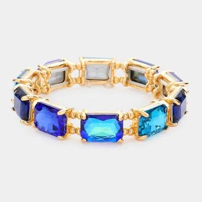 Fashnzfab Emerald Cut Stone Stretch Evening Bracelet In Blue