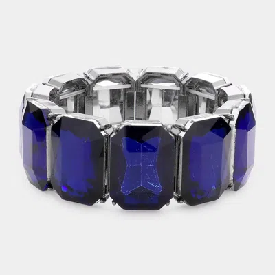 Fashnzfab Emerald Cut Stone Stretch Evening Bracelet In Blue