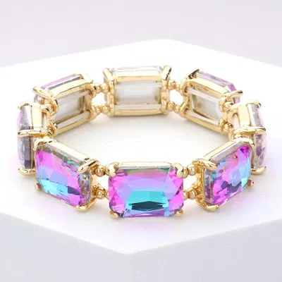 Fashnzfab Emerald Cut Stone Stretch Evening Bracelet In Brown