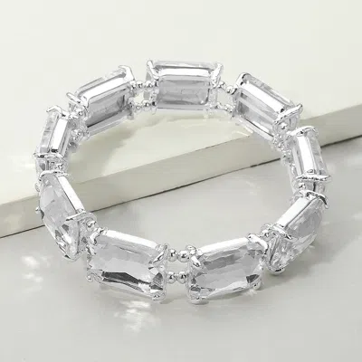 Fashnzfab Emerald Cut Stone Stretch Evening Bracelet Clear, Silver In Metallic