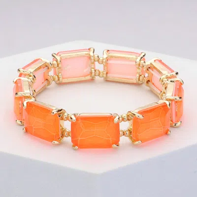 Fashnzfab Emerald Cut Stone Stretch Evening Bracelet Coral, Neon In Multi