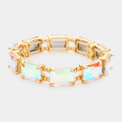 Fashnzfab Emerald Cut Stone Stretch Evening Bracelet In Gold