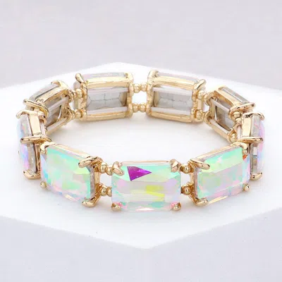 Fashnzfab Emerald Cut Stone Stretch Evening Bracelet In Green