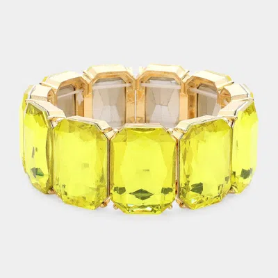 Fashnzfab Emerald Cut Stone Stretch Evening Bracelet In Green