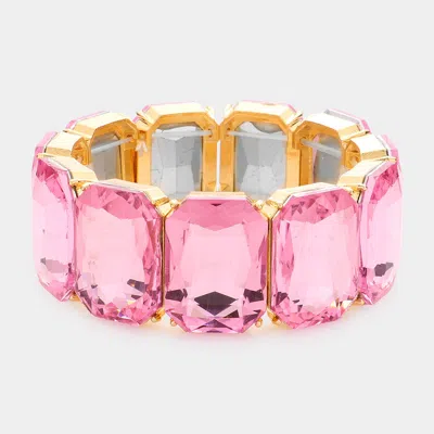 Fashnzfab Emerald Cut Stone Stretch Evening Bracelet Lt Rose In Pink