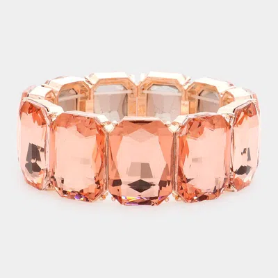 Fashnzfab Emerald Cut Stone Stretch Evening Bracelet Peach In Pink