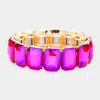 Fashnzfab Emerald Cut Stone Stretch Evening Bracelet Pink In Gold