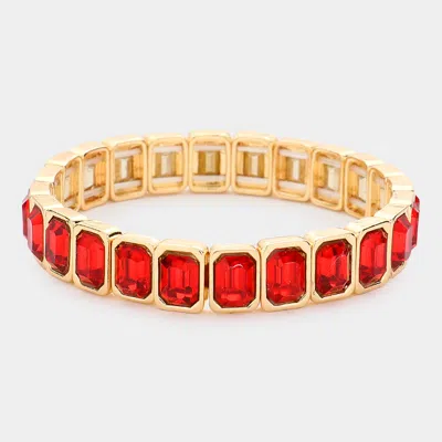 Fashnzfab Emerald Cut Stone Stretch Evening Bracelet Red