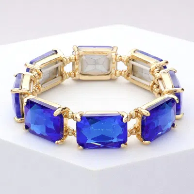 Fashnzfab Emerald Cut Stone Stretch Evening Bracelet Royal Blue