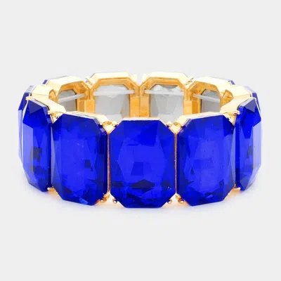Fashnzfab Emerald Cut Stone Stretch Evening Bracelet Sapphire In Blue