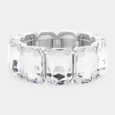 Fashnzfab Emerald Cut Stone Stretch Evening Bracelet In Silver