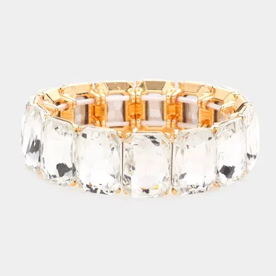 Fashnzfab Emerald Cut Stone Stretch Evening Bracelet In Silver
