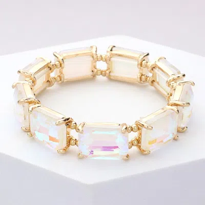 Fashnzfab Emerald Cut Stone Stretch Evening Bracelet In White