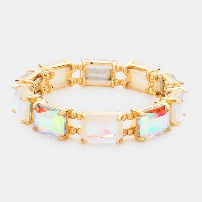 Fashnzfab Emerald Cut Stone Stretch Evening Bracelet White