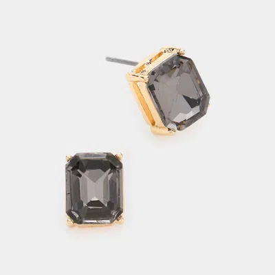 Fashnzfab Emerald Cut Stone Stud Evening Earrings - Black Diamond In Gold