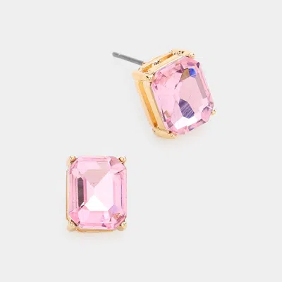 Fashnzfab Emerald Cut Stone Stud Evening Earrings In Pink