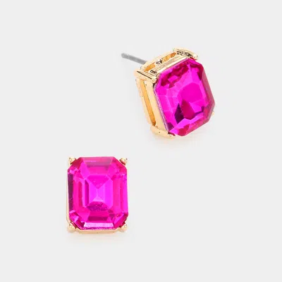 Fashnzfab Emerald Cut Stone Stud Evening Earrings In Purple
