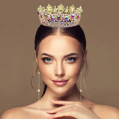 Fashnzfab Emerald Cut Teardrop Stone Accented Queen Tiara In Multi