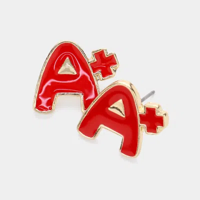 Fashnzfab Enamel A+ Stud Earrings In Red