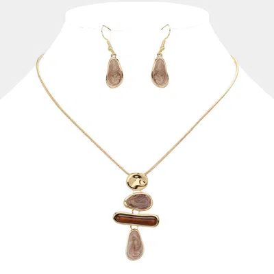 Fashnzfab Enamel Abstract Pebble Plate Metal Disc Link Pendant Necklace In Gold
