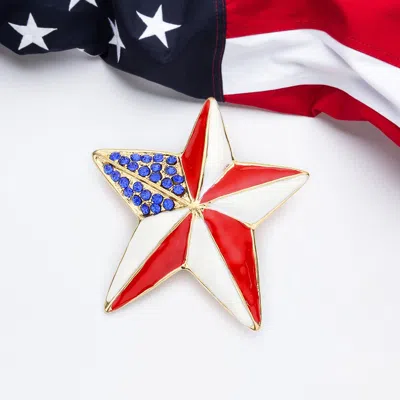 Fashnzfab Enamel American Usa Flag Barn Star Pin Brooch In Red