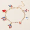 Fashnzfab Enamel American Usa Flag Bow Star Heart Evil Eye Charm Station Paperclip Chain Bracelet Gold, Multi In Multi