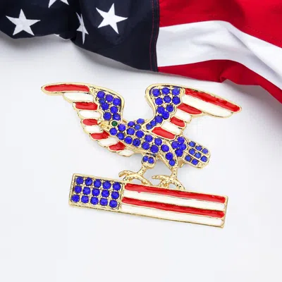 Fashnzfab Enamel American Usa Flag Eagle Pin Brooch In Blue