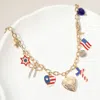 Fashnzfab Enamel American Usa Flag Heart Cross Star Bow Metal Heart Locket Charm Station Necklace - Gold, Mult In Multi