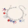 Fashnzfab Enamel American Usa Flag Heart Star Pearl Stone Charm Station Paperclip Chain Bracelet In Multi