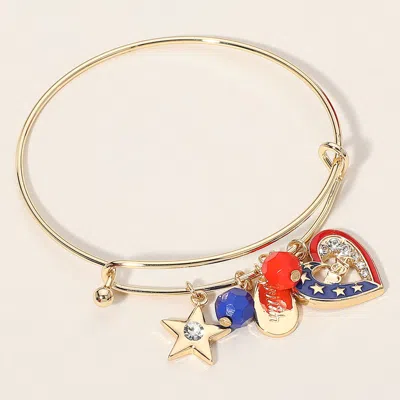 Fashnzfab Enamel American Usa Flag Heart Star Truth Charm Wire Bangle Bracelet Gold