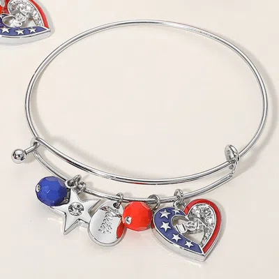 Fashnzfab Enamel American Usa Flag Heart Star Truth Charm Wire Bangle Bracelet Rhodium In Metallic