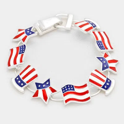 Fashnzfab Enamel American Usa Flag Link Magnetic Bracelet Antique Silver, Multi