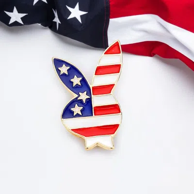 Fashnzfab Enamel American Usa Flag Playboy Bunny Pin Brooch In Red