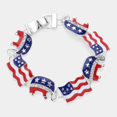 Fashnzfab Enamel American Usa Flag Republican Elephant Link Magnetic Bracelet Multi, Silver