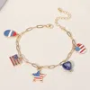 Fashnzfab Enamel American Usa Flag Star Apple Egg Heart Charm Station Paperclip Chain Bracelet Gold, Multi In Gold