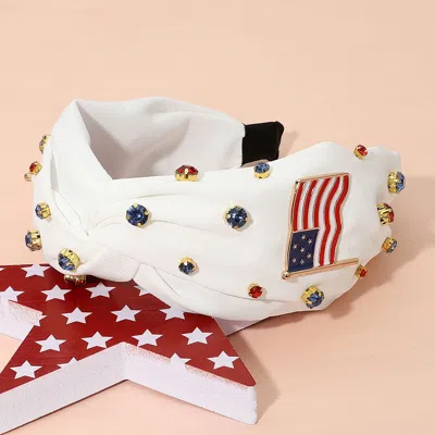 Fashnzfab Enamel American Usa Flag Stone Cluster Embellished Knot Headband In White