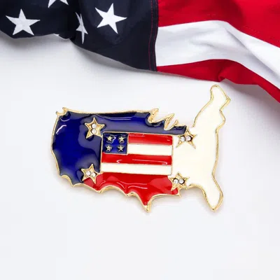 Fashnzfab Enamel American Usa Flag United State Map Pin Brooch In Gold