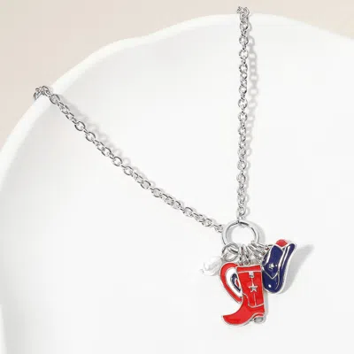 Fashnzfab Enamel American Usa Flag Western Cowboy Boot Hat Heart Pearl Charm Pendant Necklace - Multi, Rhodium In Red