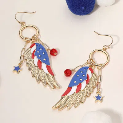 Fashnzfab Enamel American Usa Flag Wing Dangle Earrings 0.6" X 2.5" In Multi