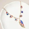 Fashnzfab Enamel American Usa Flag Wing Star Egg Heart Lips Apple Charm Station Paperclip Chain Necklace - Gol In Multi