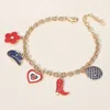 Fashnzfab Enamel American Usa Western Cowboy Boot Hat Heart Flower Charm Station Bracelet Gold, Multi In Multi