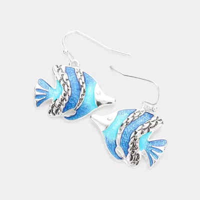 Fashnzfab Enamel Antique Metal Fish Dangle Earrings In Blue