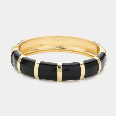 Fashnzfab Enamel Bamboo Hinged Bangle Bracelet In Black