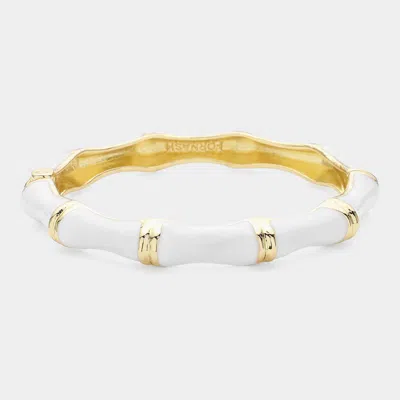 Fashnzfab Enamel Bamboo Hinged Bangle Bracelet In Gold
